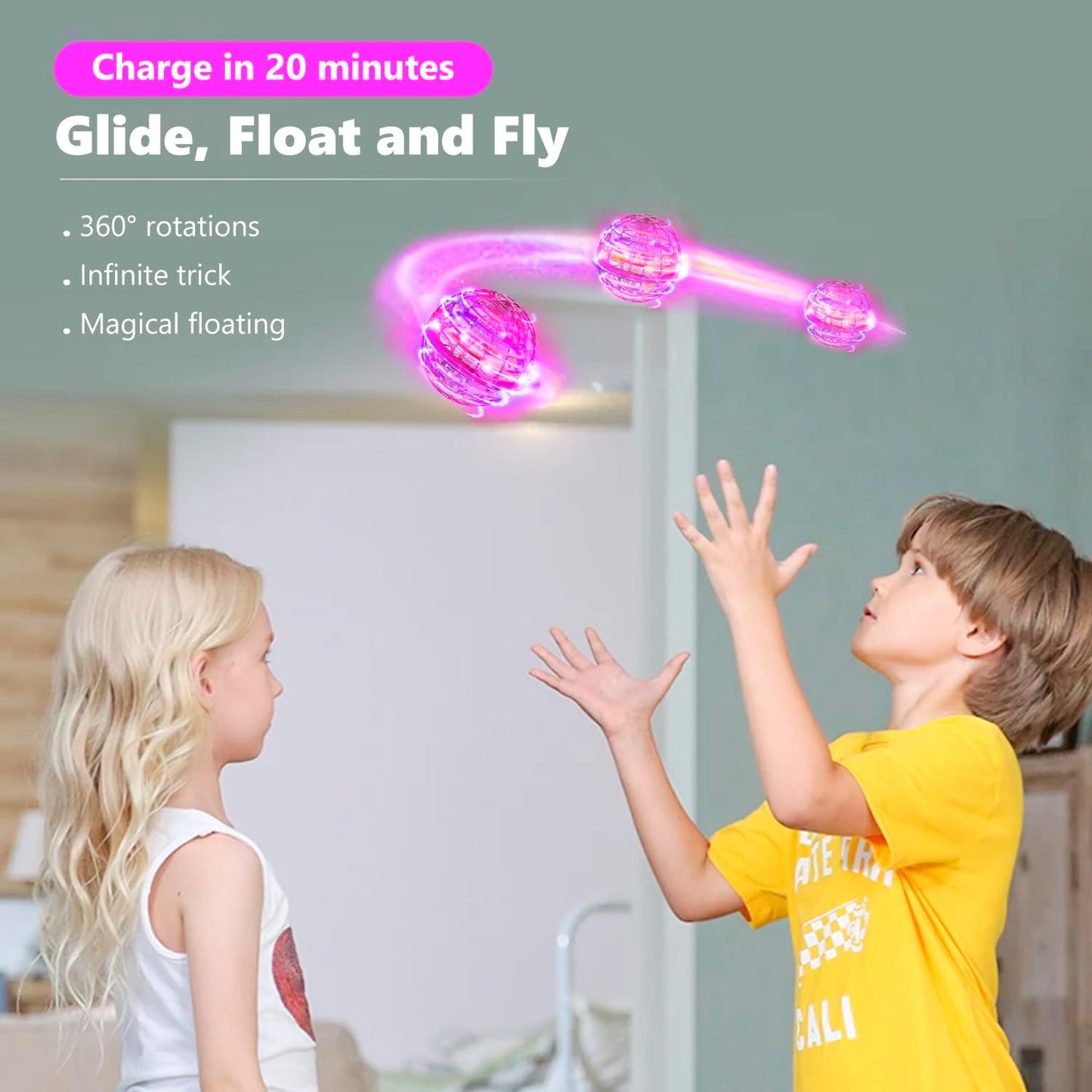 Flying Orb Ball Toy 2024 Upgraded Hoverball Led Magic Orb Drone Ball Fly Orbi Pro Flying Spinner Boomerang Ball for Girls Boy Gifts Age 6-8 -Rose