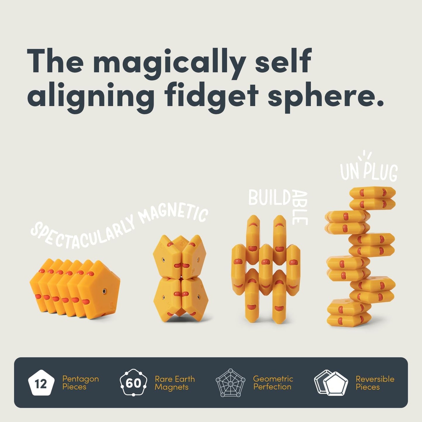 Speks Geode Matte Pentagons Magnetic Fidget Toy for Adults | Quiet Sensory Toy for Stress Relief & Anxiety, Office Desk Toy & Top Gadget Gift Idea | Solar Flare, 12-Piece Set