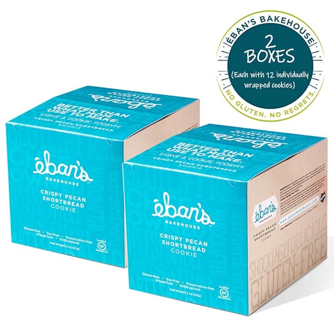 Eban’s Fresh Baked Gluten-Free Cookies - 24 Large Cookies (2 Boxes of 12) - Soft and Chewy, Individually Wrapped, Gourmet, Preservative Free, Non-GMO (Crispy Pecan Shortbread)