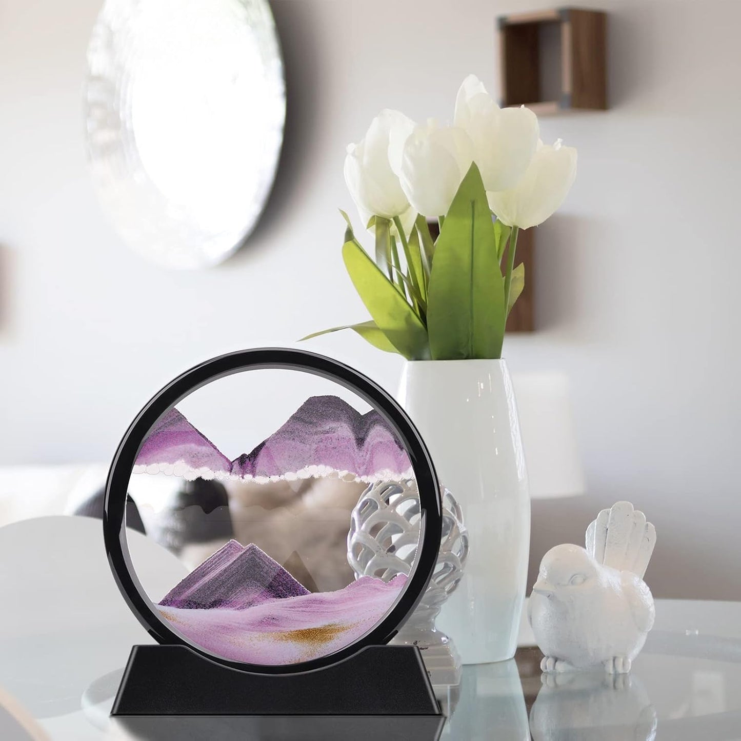 QLKUNLA Moving Sand Art Picture Liquid Motion 3D Deep Sea Sandscape in Motion Display Flowing Sand Frame Relaxing Desktop Home Office Work Decor Art Toys (7 inch, Purple)