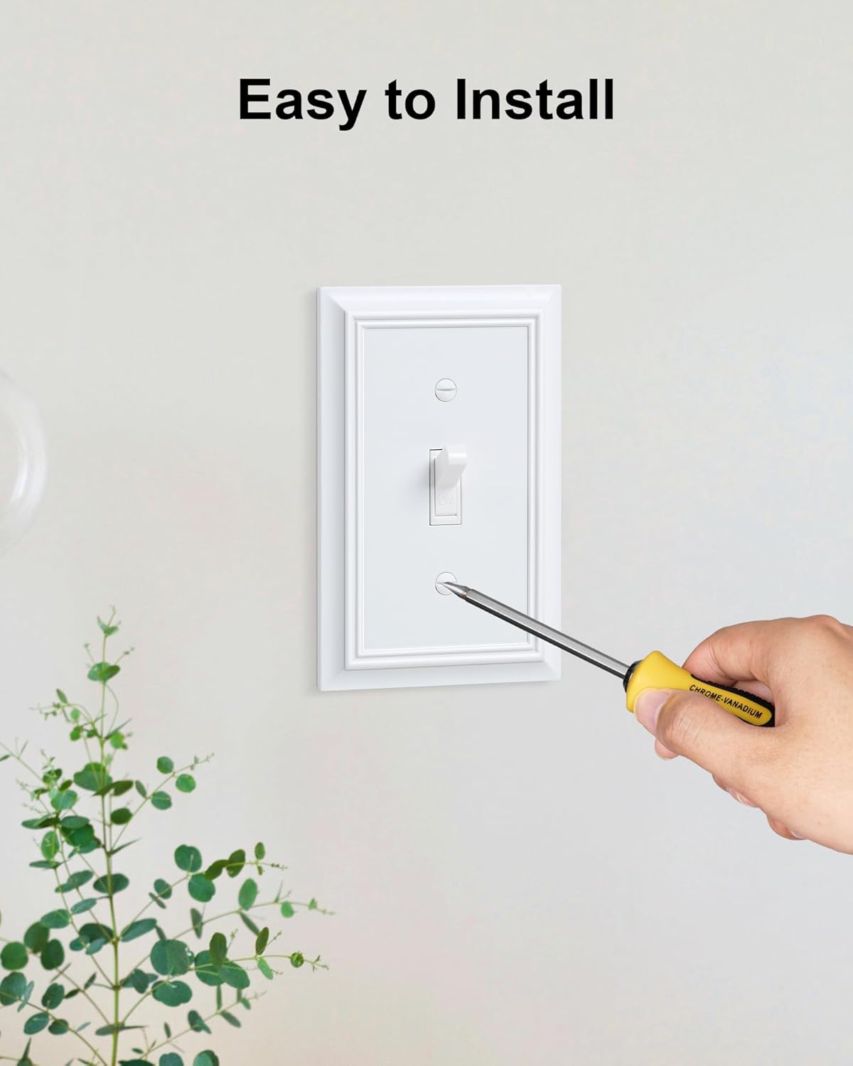 6-Pack Single Toggle Light Switch Cover Plate, Durable Natural Bamboo Fiber Decorative Switch Plate Covers, Pure White 1 Gang Wall Plate, Corrosion Resistant