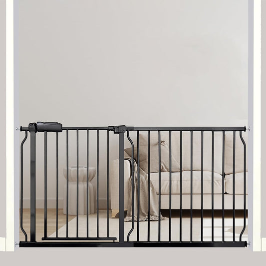 Extra Wide Baby Gate, 57.5-62 Inch - Black Metal, Pressure Mounted Indoor Safety Gate, Walk-Through Dog Gate for Kids & Pets, 30 Inch Tall