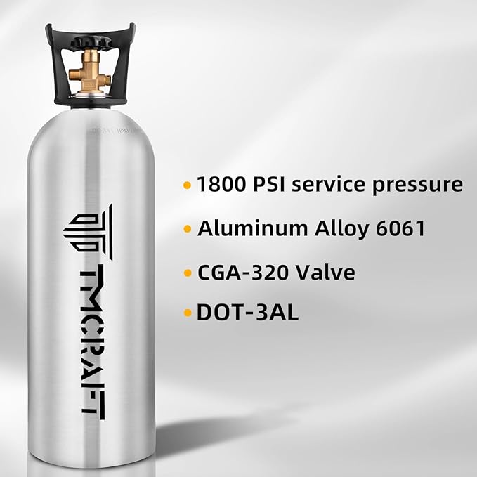 TMCRAFT 20lb CO2 Tank, High Strength Aluminum Alloy Cylinder with CGA-320 Valve, DOT Approved Cylinder for Kegerator kit and Draft Beer Dispensing