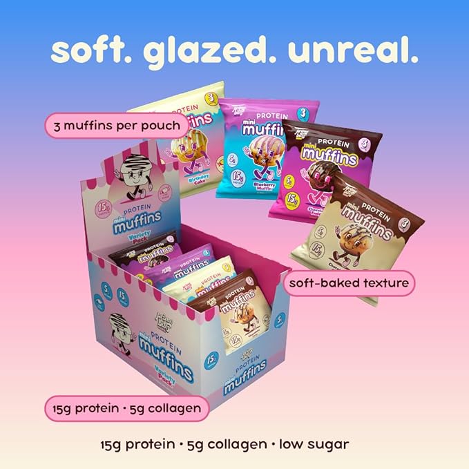 Prime Bites Minis | Protein Mini Muffins from Alpha Prime Supplements | High Protein, Collagen Fortified Low Sugar Treat | Delicious Snack | 12 Packs per Box - Variety Pack