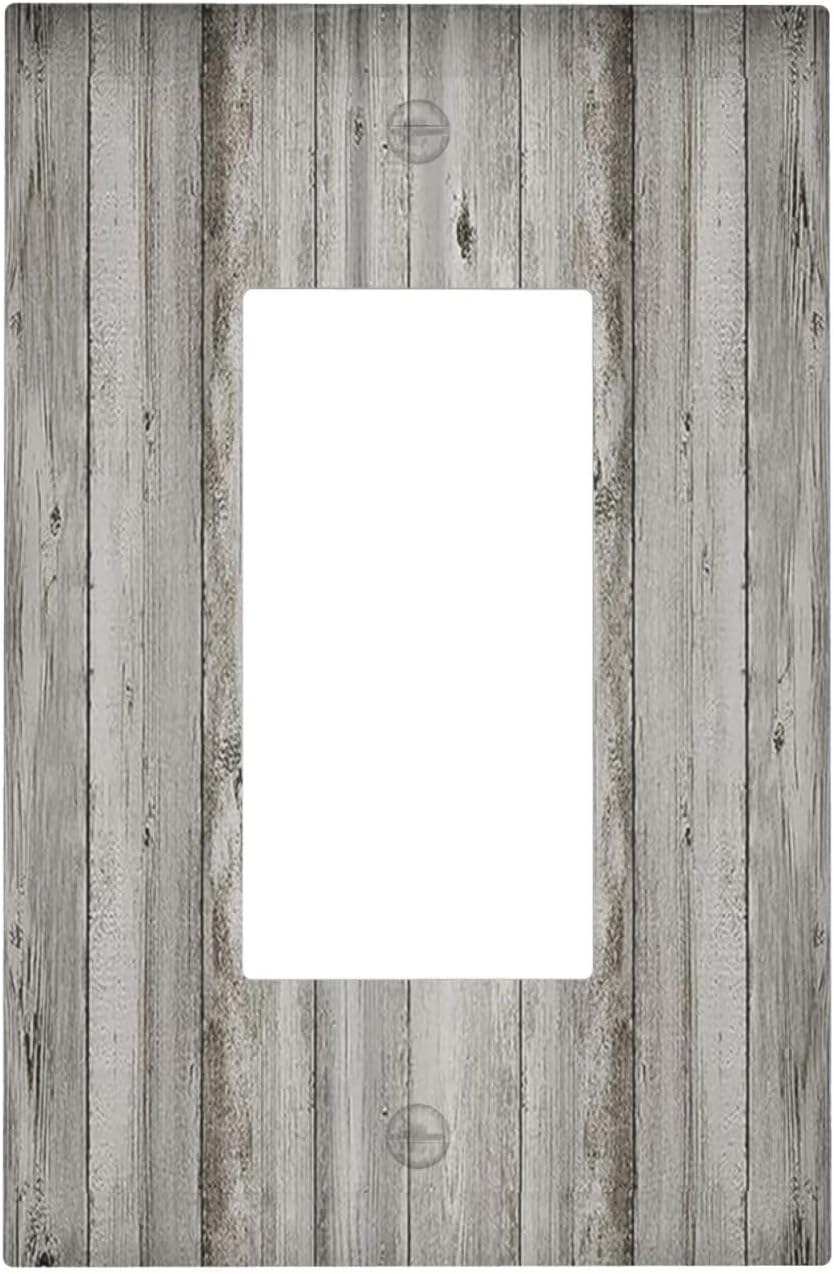 Decorative Outlet Covers Farmhouse Rustic Grey Barn Door Wood 1 Gang Single Rocker Light Switch Cover Plate Wall Plates GFCI Faceplate for Bedroom Cabin Decor