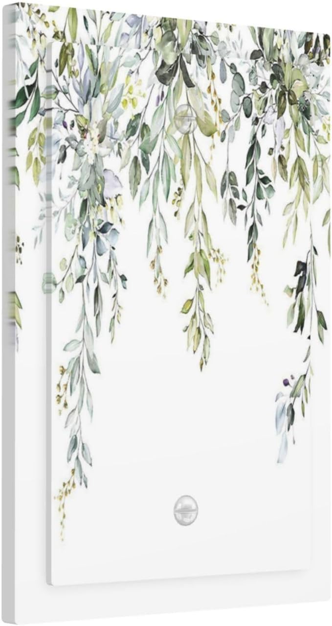 Light Switch Cover Plate Boho Farmhouse Flower Leaf Sage Green 1 Gang No Device Blank Electrical Wall Plates Faceplate Decorative Switch Plate for Bedroom Cabin Decor