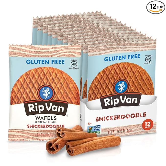 Rip Van Gluten-Free Snickerdoodle Stroopwafel, Healthy Gluten-Free Snacks, Non-GMO Snacks, Low Sugar (6g), Low Calorie Snack, 12 Count