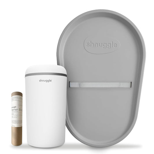 Changing Essentials Bundle - Squishy Changing Mat Grey + Eco-Touch Diaper Bin + Better Bag Liners - Wipeable, Odor-Locking, Eco-Friendly, No Costly Refills