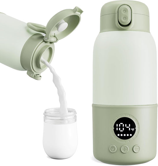 Portable Bottle Warmer for Travel,Formula Container to Go 12.8oz Baby Bottle Warmer with 2-Min Fast Heating,Milk Warmer for Baby Travel Essential with Long Time Keep Warm Function