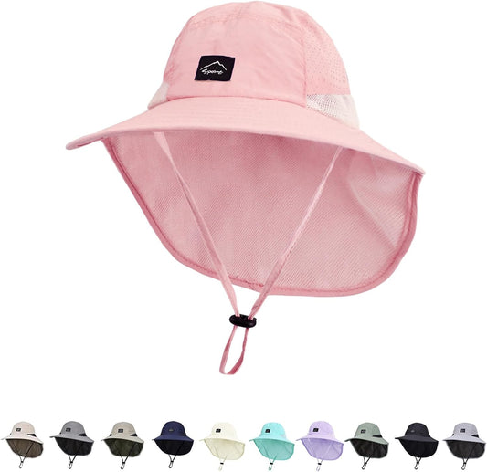 Outdoor Kids Sun Hat with Neck Flap UPF 50+ Quick Dry Beach Hats for Baby Boys Girls Age 2-12 Years Adjustable
