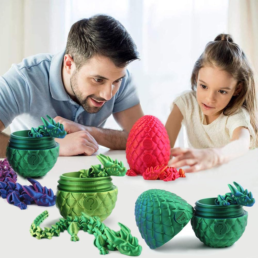 3D Printed Articulated Crystal Dragon with Egg, PLA Flexible Joints Crystal Dragon Mystery Dragon Fidget Toy Surprise, Home Office Executive Desk Decor Toys Gifts for Kids Adults (Red)