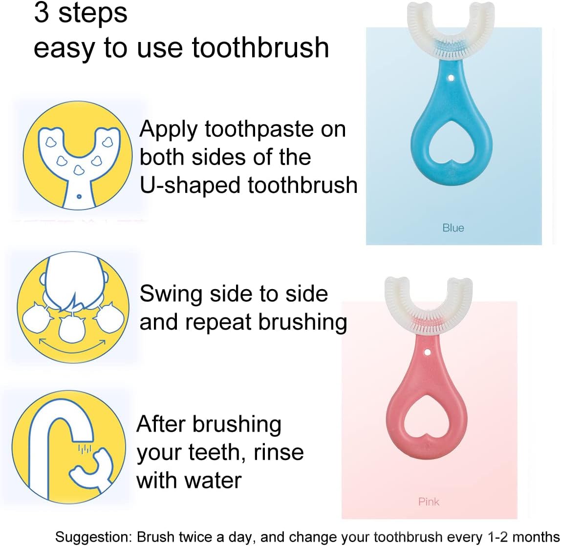 2 Pcs U-Shaped Kids Toothbrush, Premium Soft Manual Training Toothbrush for Kids 2-6 Years Old. (Blue)