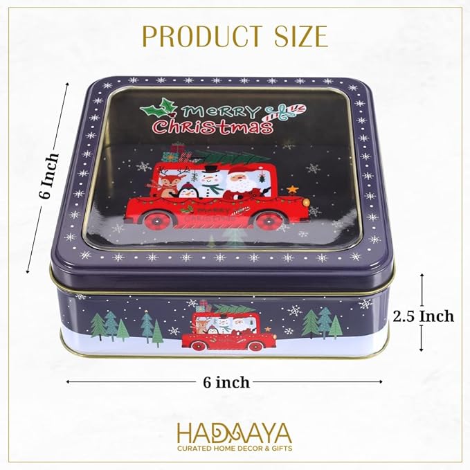 Metal Cookie Tin with Clear Lid – Square Multipurpose Storage Container for Kids' Cookies, Candy, Brownies, Snacks, Chocolate Cake, Crafts – Ideal for Parties & Gift Giving – Blue Snowflake Design