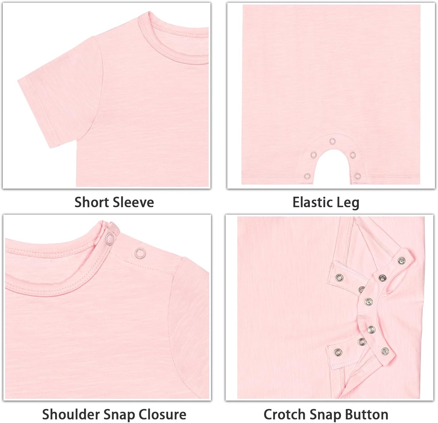 GUISBY Baby Short Sleeve Bodysuit Snap Crotch Closure Cotton Pajamas for Baby 3-Packs