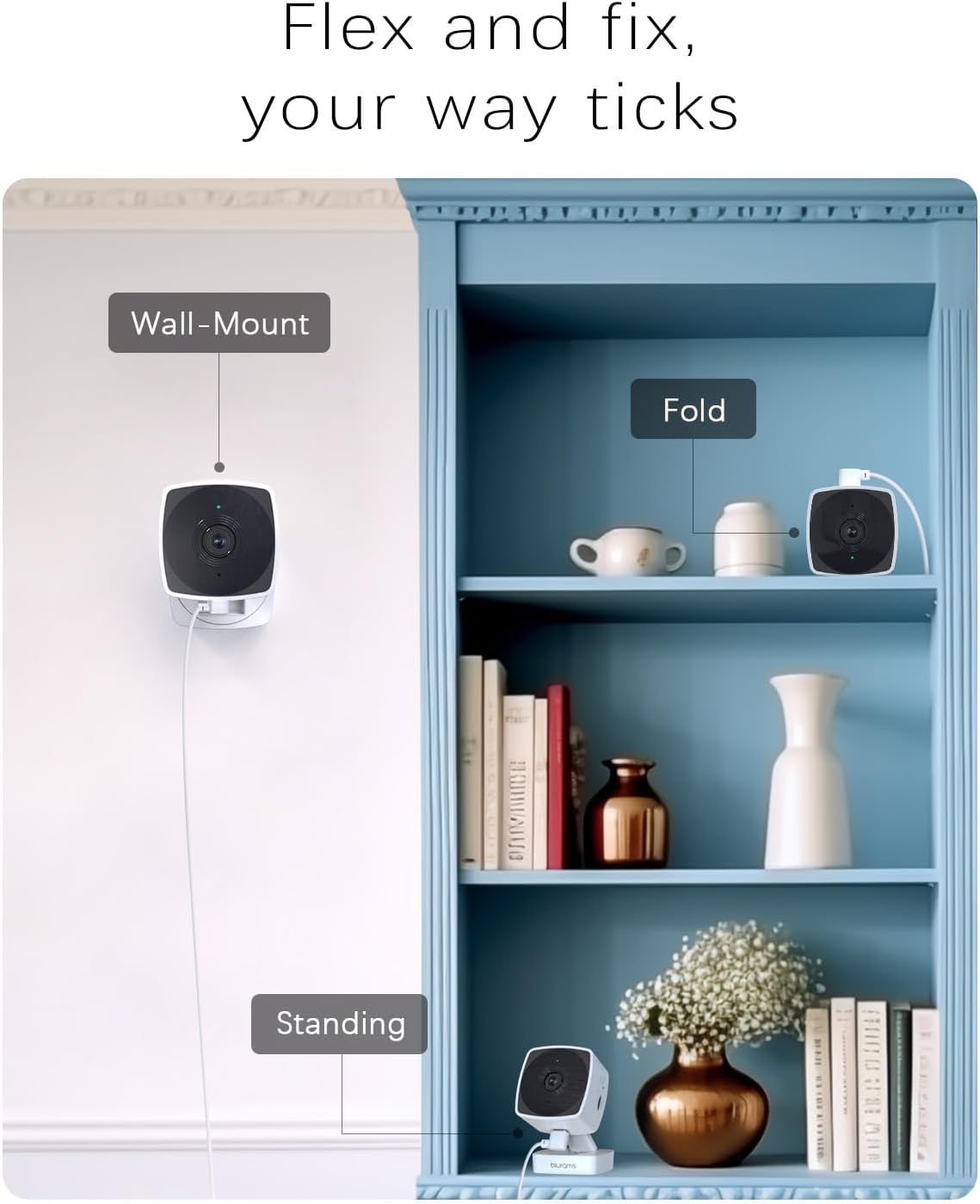 blurams 2.4G/5G Cameras for Home Security, 2K Pet Camera Indoor with Phone App, Foldable Security Camera w/Motion Detection, 2-Way Talk, IR Night Vision