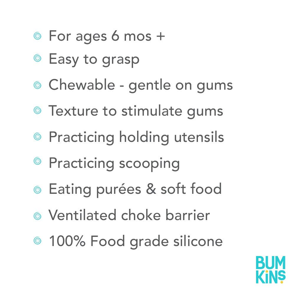 Bumkins Baby Utensils Set, Chewtensils Silicone Spoons for Dipping, Self-Feeding, Baby Led Weaning, Trainer Learning, First Stage Eating, Soft Practice Fork and Spoon, Babies 6 Months, Gray