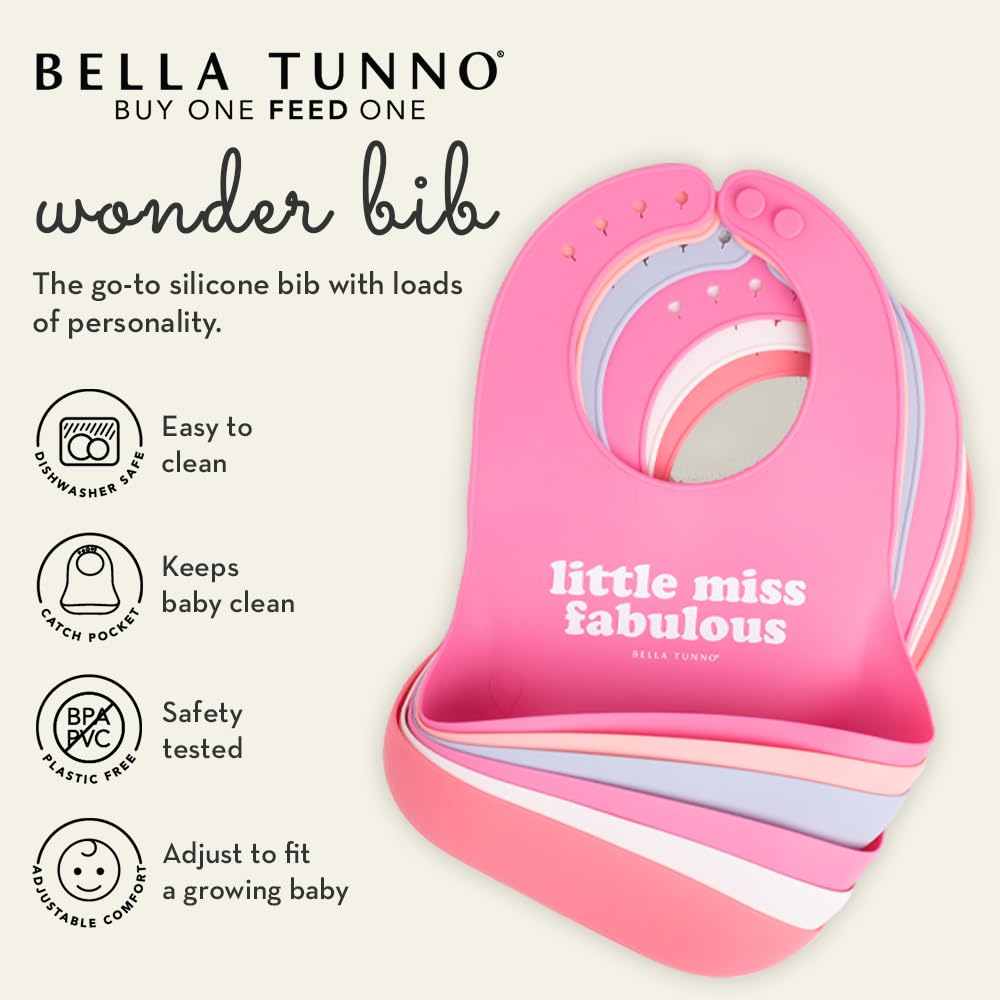 Baby Bib for Eating by Bella Tunno, Waterproof Silicone Bib with Large Food Catcher, Adjustable Fit for Babies 4-12 months & Toddlers 1-3 Years, Boys & Girls, Little Love
