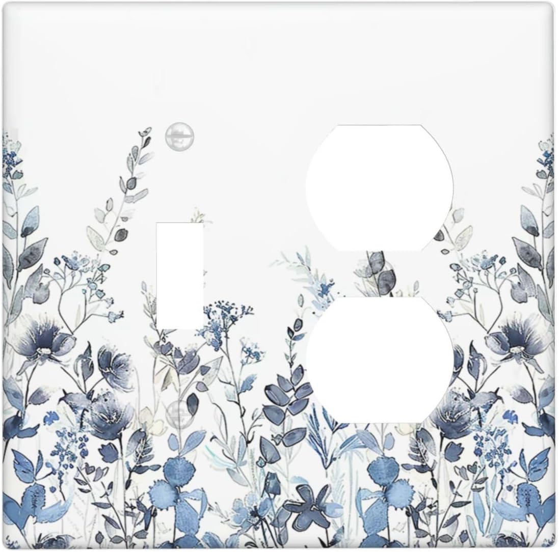 Wallplates Light Blue Watercolor Leaves Plant With Floral 1 Toggle 1 Duplex Switch Plate Electrical GFCI Faceplate Decorative Light Switch Covers for Bedroom Bathroom Decor