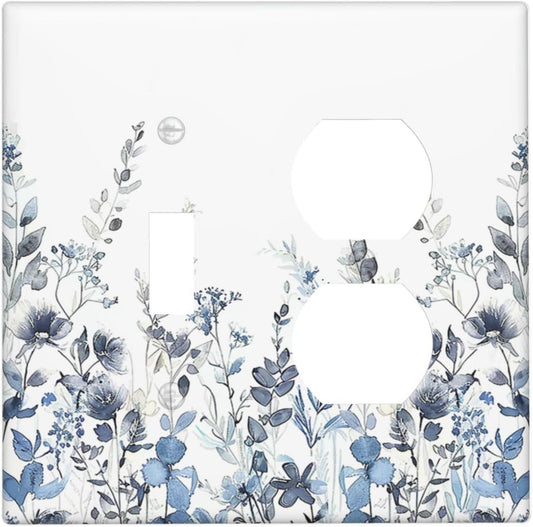 Wallplates Light Blue Watercolor Leaves Plant With Floral 1 Toggle 1 Duplex Switch Plate Electrical GFCI Faceplate Decorative Light Switch Covers for Bedroom Bathroom Decor