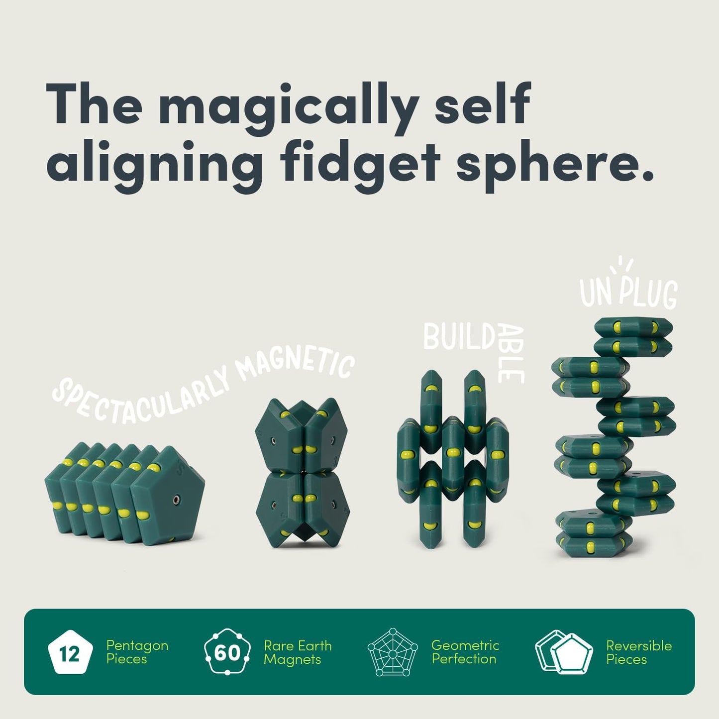 Speks Geode Matte Pentagons Magnetic Fidget Toy for Adults | Quiet Sensory Toy for Stress Relief & Anxiety, Office Desk Toy & Top Gadget Gift Idea | Monstera, 12-Piece Set