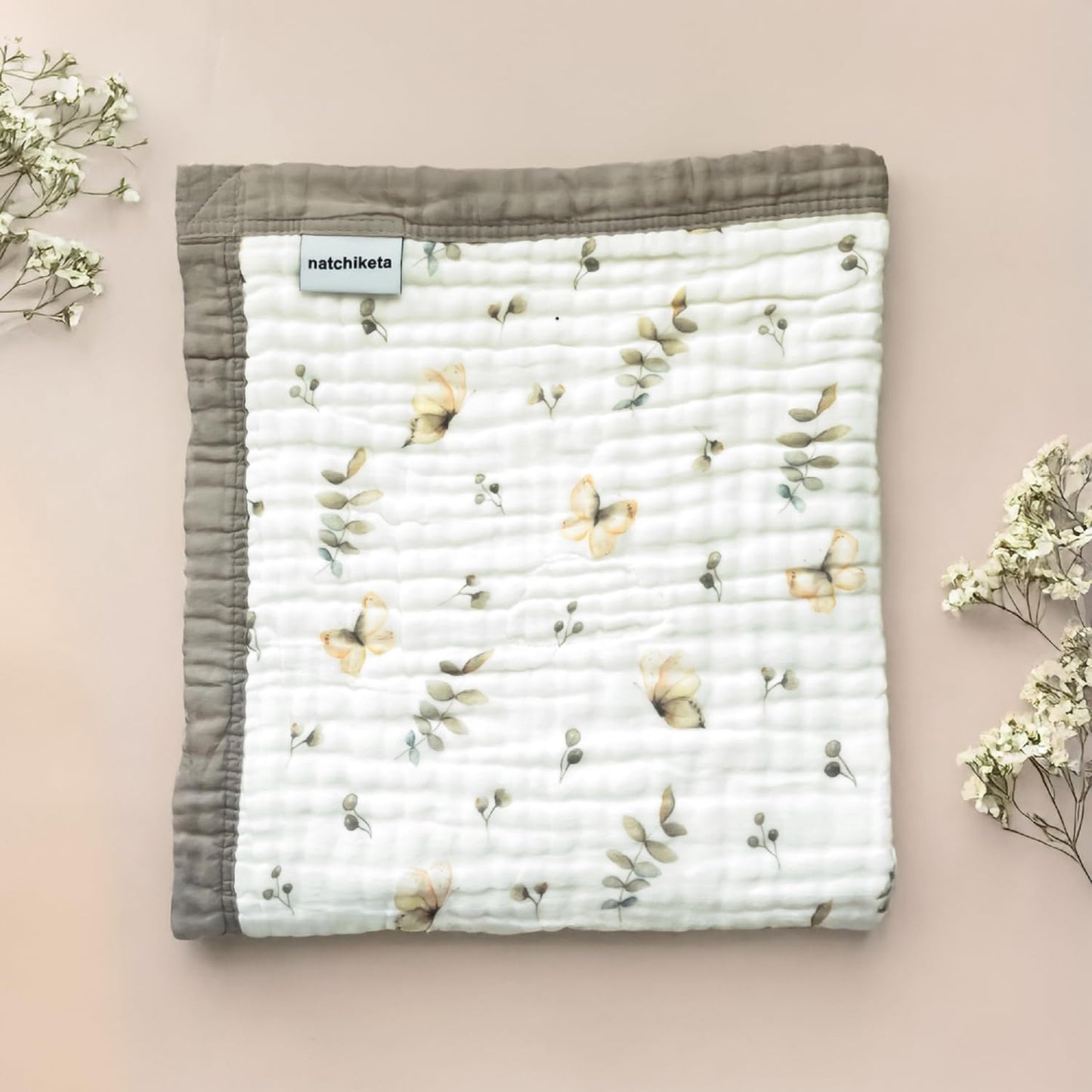 Organic Cotton Muslin Baby Blanket for Boys and Girls - Luxurious Soft Toddler Quilt for Swaddling - Gender Neutral Blankets Makes a Great Neutral Floral