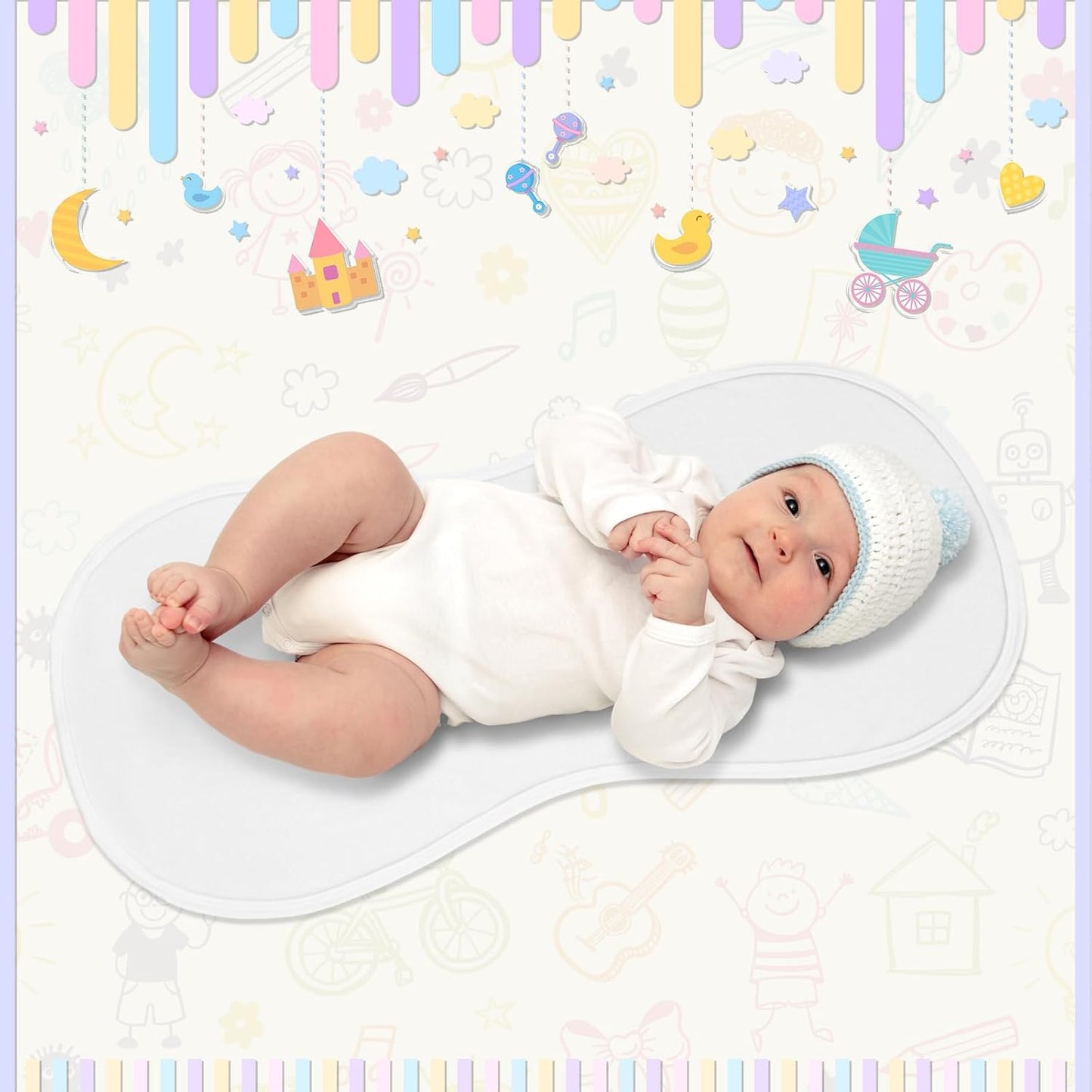 Timgle 6 Pcs 13 x 29 Inch Peanut Shape Changing Pad Liner Peanut Changing Pad Liner Portable Soft Washable Reusable Waterproof Diaper Mats Easy to Clean(White)