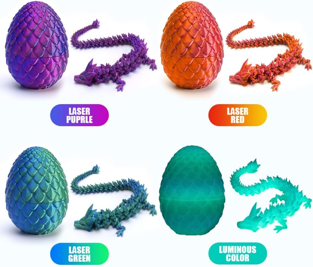 Tfork 3D Printed Dragon Eggs with Dragon Inside Crystal Articulated Fidget Dragon Easter Egg Toy Adults Funny Gift Laser Luminescent