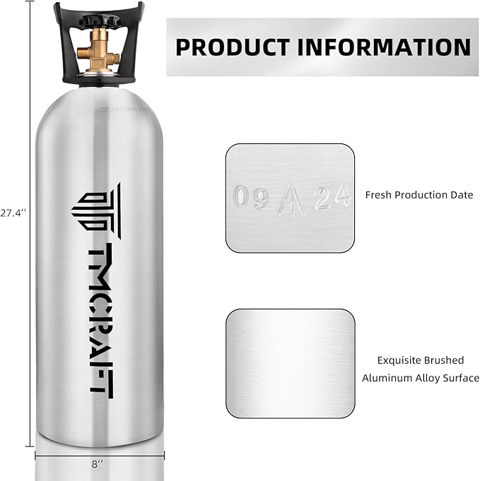 TMCRAFT 20lb CO2 Tank, High Strength Aluminum Alloy Cylinder with CGA-320 Valve, DOT Approved Cylinder for Kegerator kit and Draft Beer Dispensing