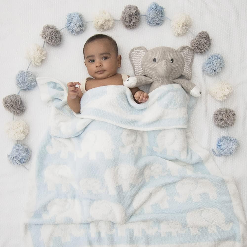 Living Textiles Chenille Baby Blanket - Blue Elephant Ultra Soft, Thick, and Versatile | Warm Blanket for Newborns, Throw Blanket for Crib, Stroller Cover | Perfect Baby Gift 40 x 30 inches