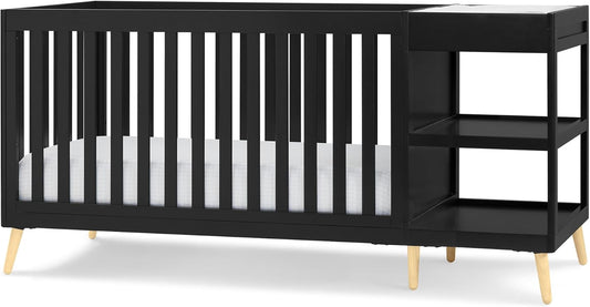 Delta Children Essex 4-in-1 Convertible Crib and Changer, Black Ebony w/Natural Knobs