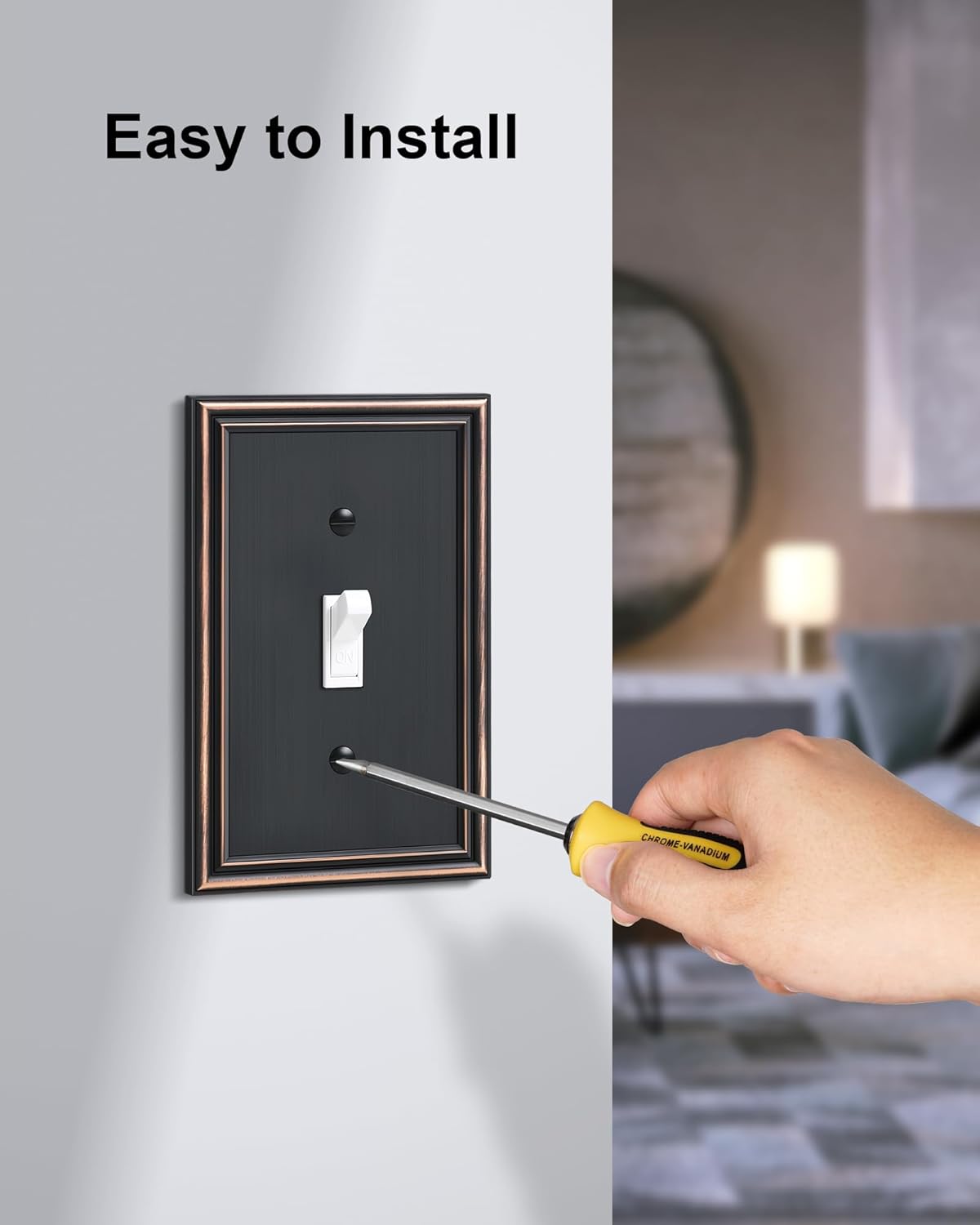 4-Pack Single Toggle Light Switch Cover Plate, Durable Solid Zinc Alloy Decorative Switch Plate Covers, Aged Bronze 1 Gang Wall Plate, Corrosion Resistant