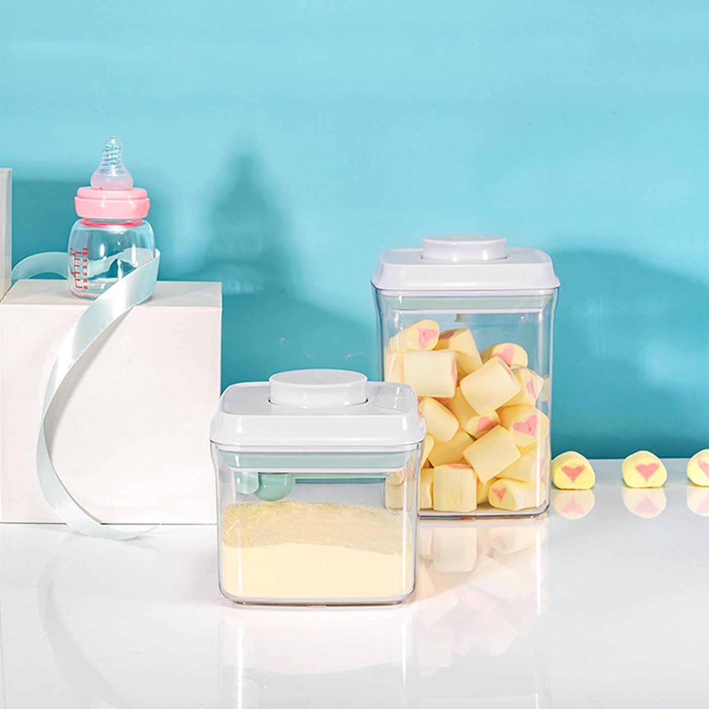 Airtight Food Storage Container Formula Milk Powder Containers Dispenser with Spoon BPA-Free for Home Travel 1500ML / 1.5 Qt, No Scraper Design