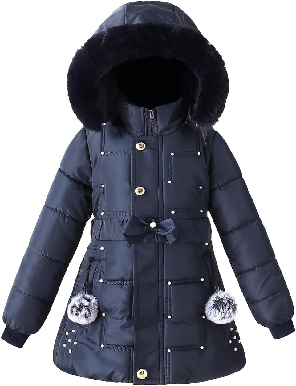 Girls Winter Dress Coats Faux Fur Hooded Fleece Jackets Waterproof Parka Outwear