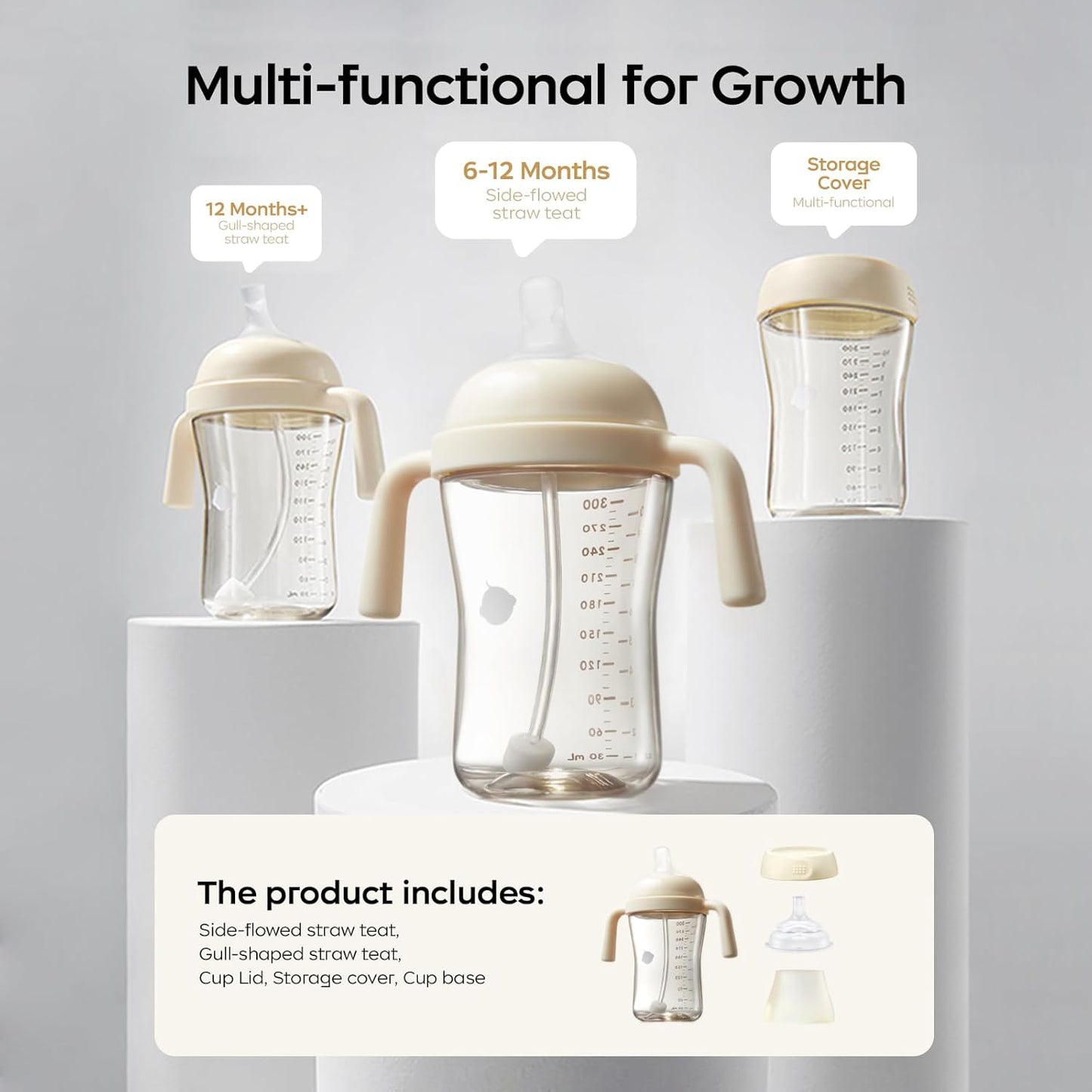 Bc babycare Sippy Cup Learner for 6+ Month Old with Nipples & Handles, Spill Proof Sippy Cup, Weighted Straw Toddler Cups, Anti-Choking Baby Cups 1 Pack,Blue