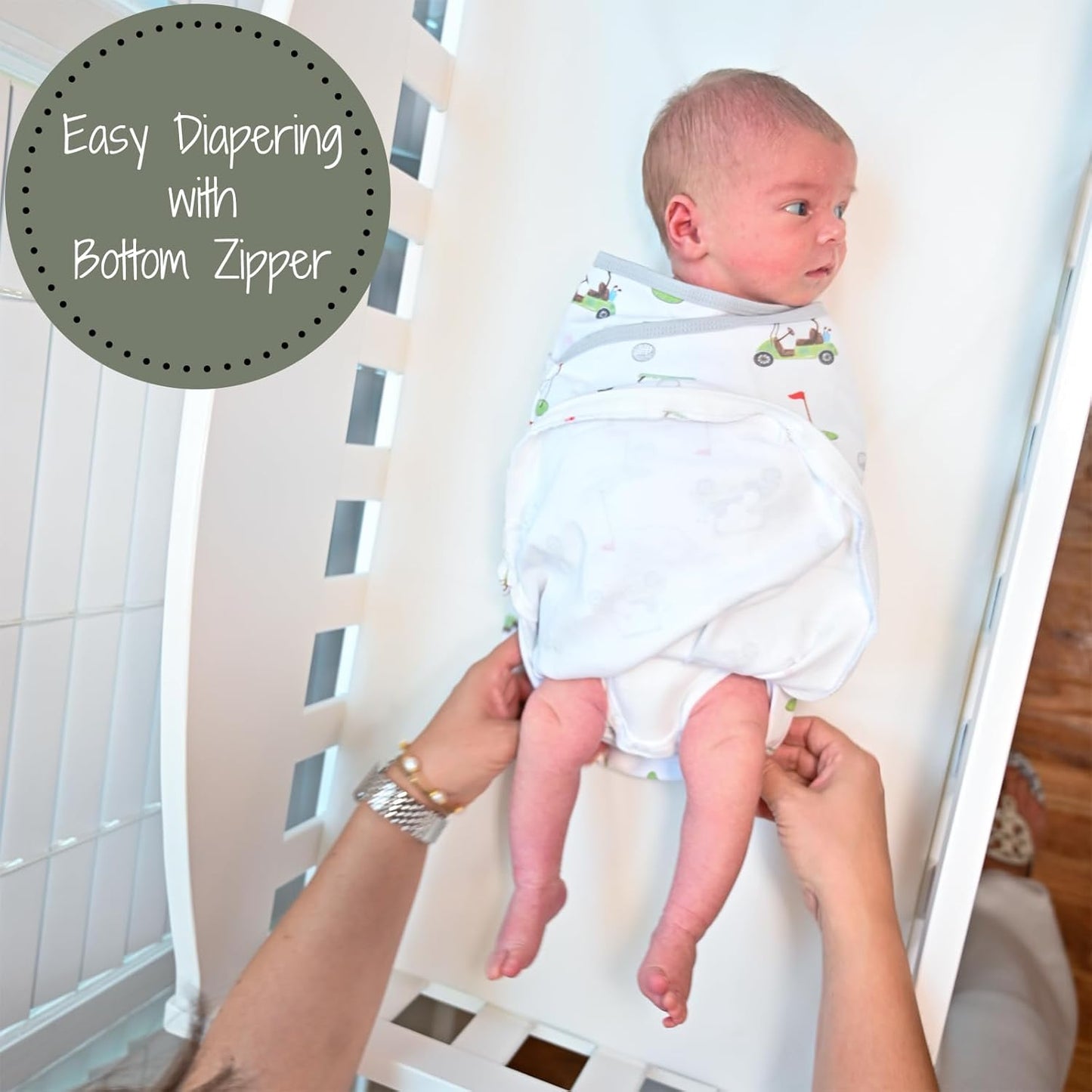 LollyBanks Baby Swaddles, 100% Organic Cotton Swaddles for Newborns Boys and Girls, 0-3 Months Swaddle Sacks with Easy Change Zipper, Swaddle Neutral Baby Registry (Golf Print)