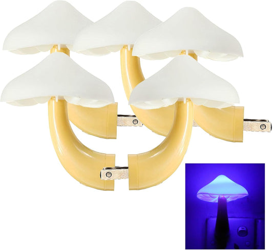 AUSAYE 5Pack LED Sensor Night Light Plug in Lamp Blue Cute Mushroom Night Lights for Adults Kids NightLight Bedroom,Bathroom,Toilet,Hallway,Stairs,Kitchen,Basement