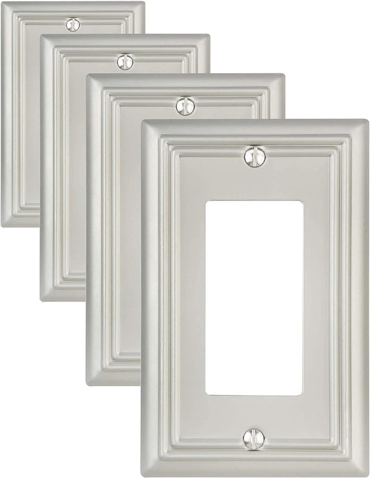 4-Pack Decorator Wall Plate, for Dimmer Switch, GFCI Outlet and Receptacal, Satin Nickel Outlet Cover, Midsize, A031 Series