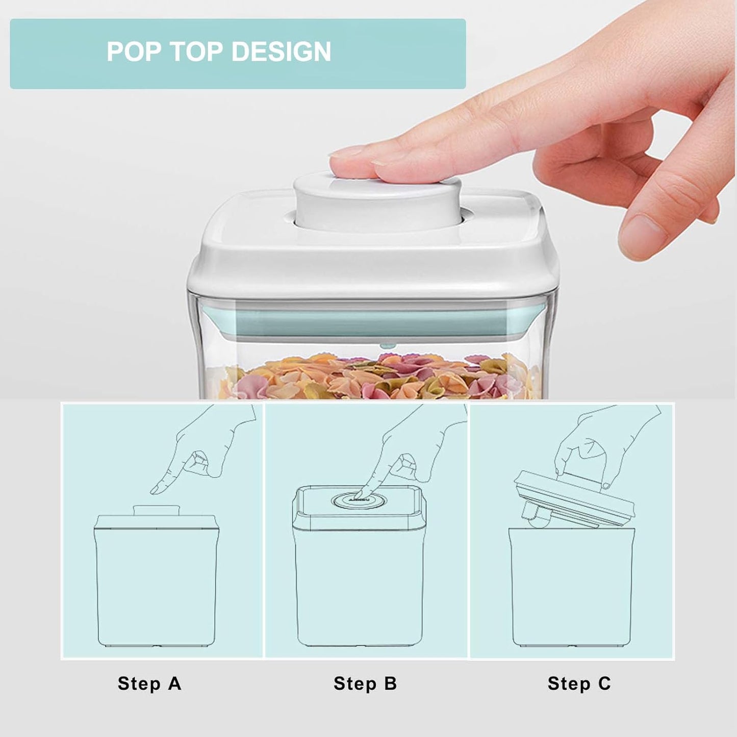 Airtight Food Storage Container - 1.25qt / 1250ml Rectangle Pop Containers With Lids, Bpa Free for Spaghetti Cereal Flour Rice Kitchen Organizer