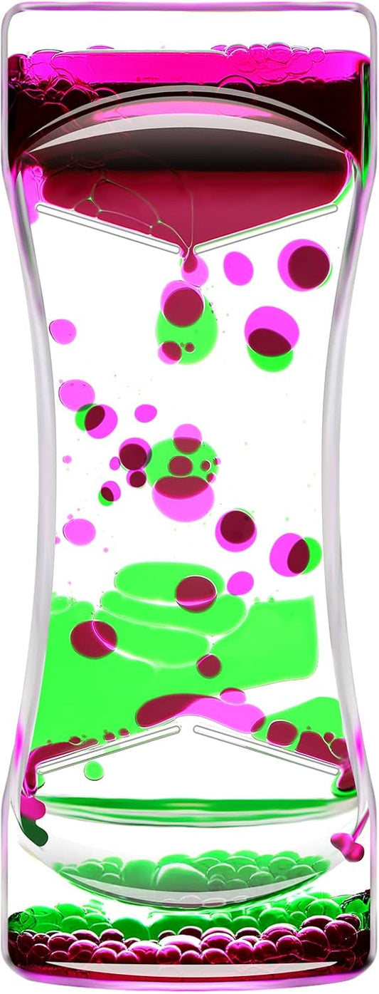 Liquid Motion Bubbler Timer Set of 1 for Office and Home Ornament, Fidget Sensory Toys for Autism, Anxiety, Stress Relief Activity, Bubble Drop Oil Water Hourglass with Gift Box Pink & Green