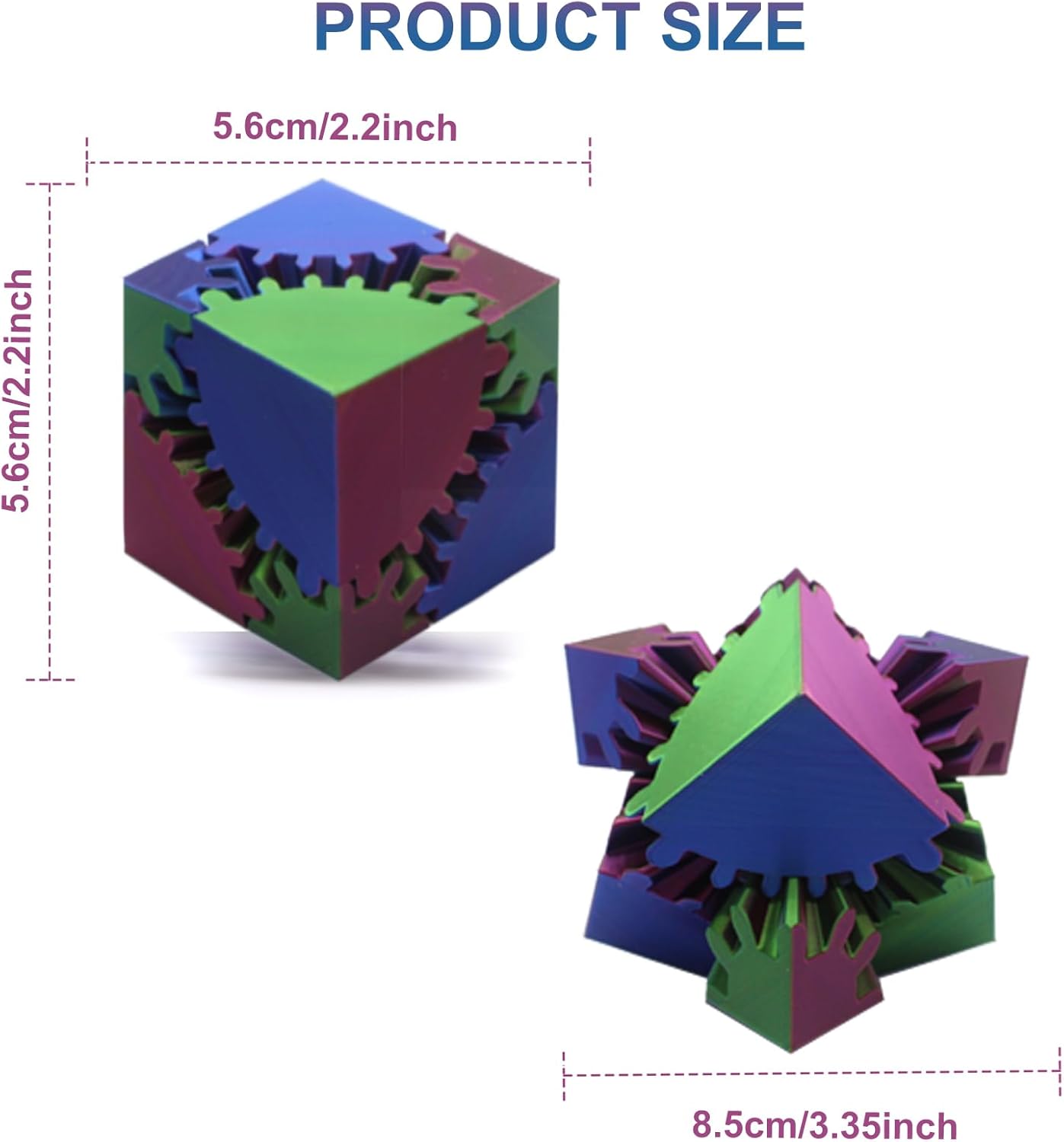 Gear Sphere Gear Cube 3D Printed Gear Ball Spin Cube Fidget Toy Relieving Stress & Anxiety, Fidget Cube GearSphere Desk Toy, Whirling Wonder Fidget for Sensory and Autism (Laser Red Blue Green)