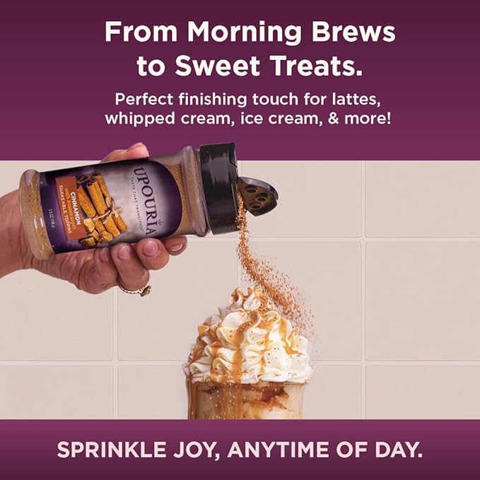 Upouria Cinnamon Brown Sugar Flavored Shakable Topping, Sweet Enhancer for Coffee & Hot Cocoa, 5.5oz