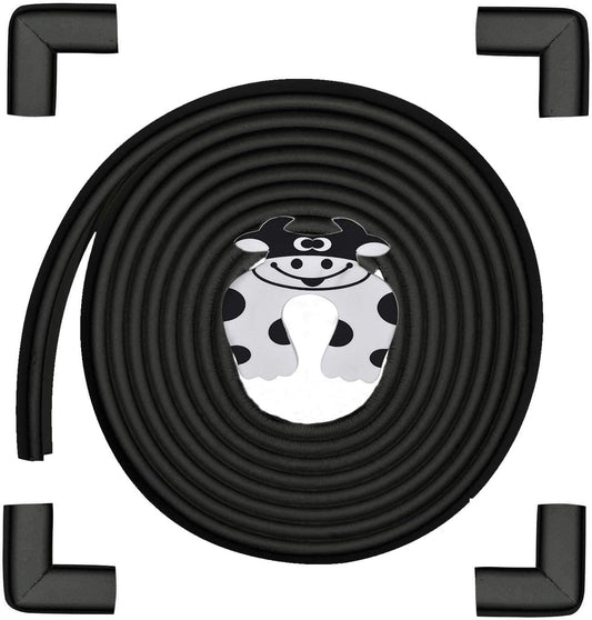 Baby Proofing Edge and Corner Guards, Safety Furniture Bumper with 3M Double-Sided Tape,16.40ft Edge + 4 Pre-Taped Corners Baby Corner Protector for Fireplace, Table, Stair, Cabinet(Black)