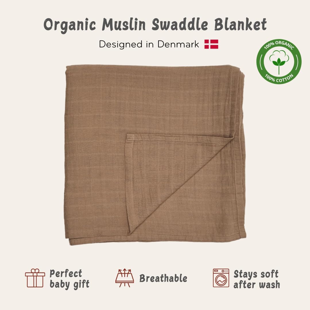 Swaddle - 100% Organic Cotton - Muslin Swaddle Blankets for Newborn, 47" x 47" (Natural)