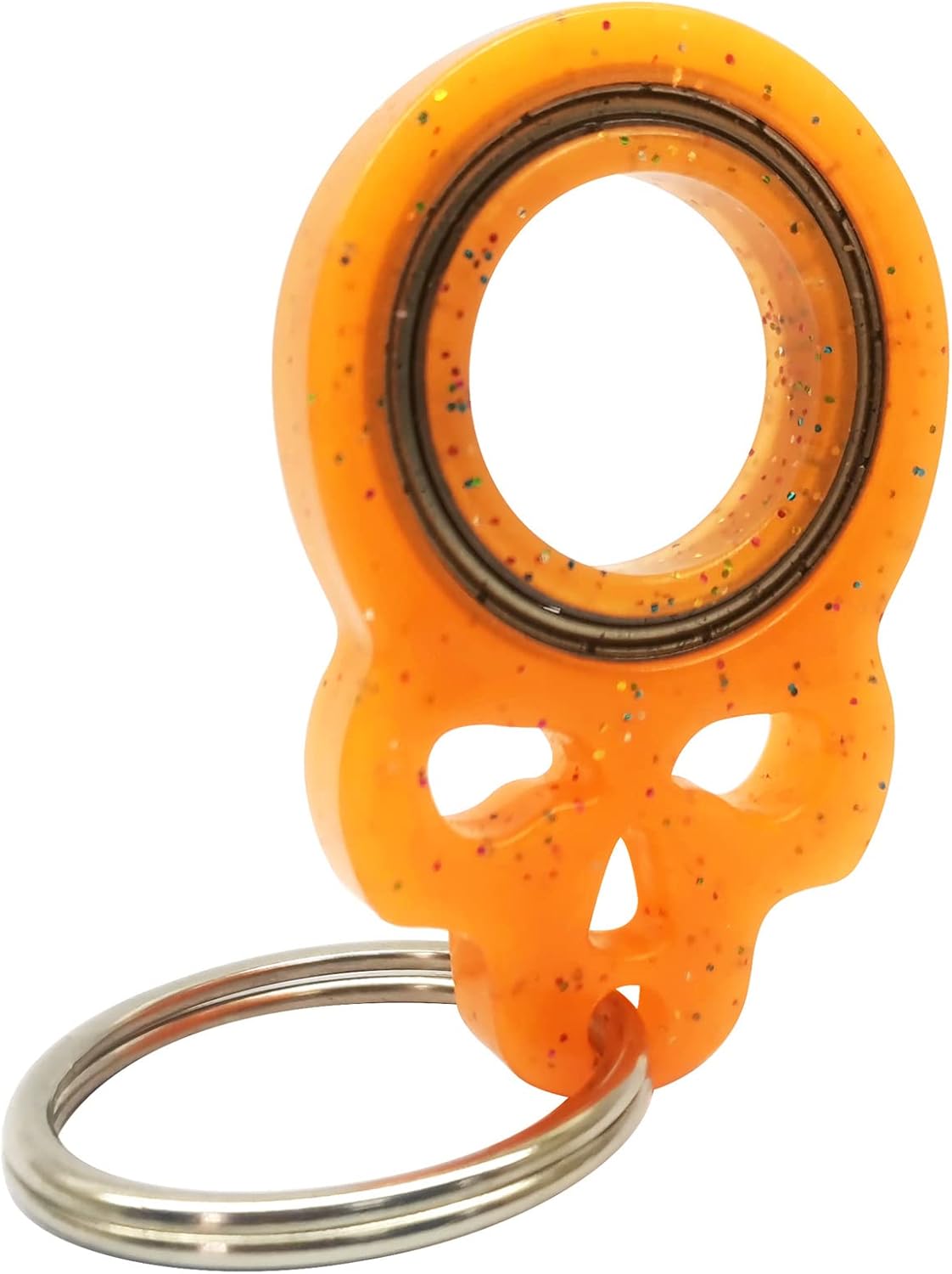 Skull Keychain Spinner,Glow Fidget Keychain,Spinning Keychain Fidget, Fidget Spinner Keychain Toys for Keys (Orange)