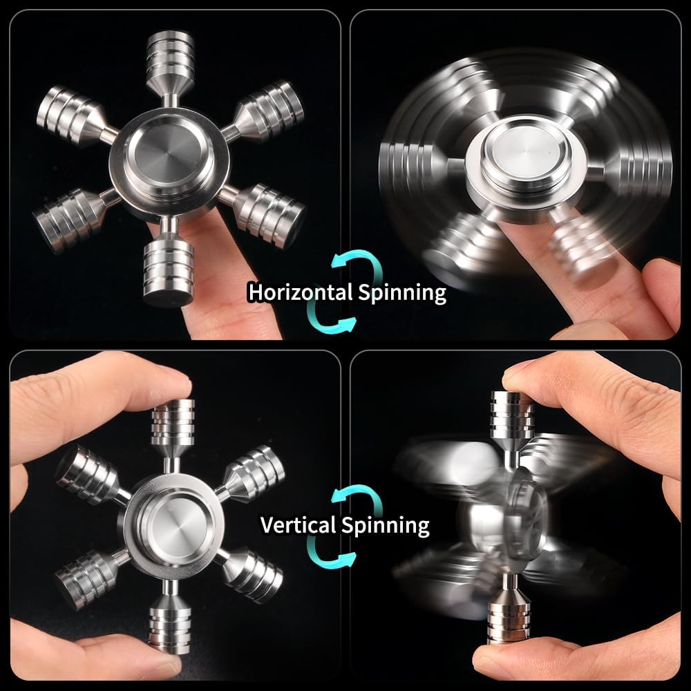 Metal Fidget Spinner Toy Stainless Steel, Horizontal and Vertical Can Rotate Spins, Precision Durable Bearing High Speed Spin 3-4 Min, EDC Focus Anxiety Stress Relief for Adults