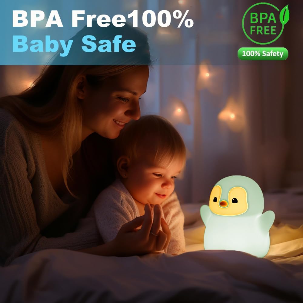 Cute Penguin Night Light for Kids Bedroom, Animal Silicone Nursery Night Lamp Touch Control Nightlights USB Rechargeable Bedside Lamp for Baby Children Toddlers Girls Gift