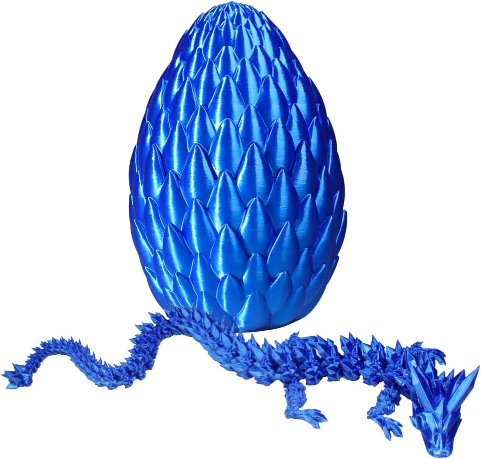 3D Printed Dragon with Dragon Egg 16.5'' Articulated Dragon Crystal Dragon Fidget Dragon Egg Toys Executive Desk Toys (Blue, Dragon & Egg)