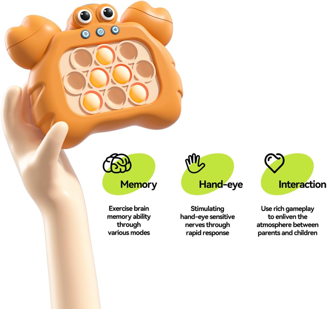 Puzzle Pop Light Up Game Fidget Travel Games /Travel Sensory Fidget Toys Popular Handheld Games for Teenagers Anti Anxiety Autism Relief Birthday Party Gift(Crab Orange)