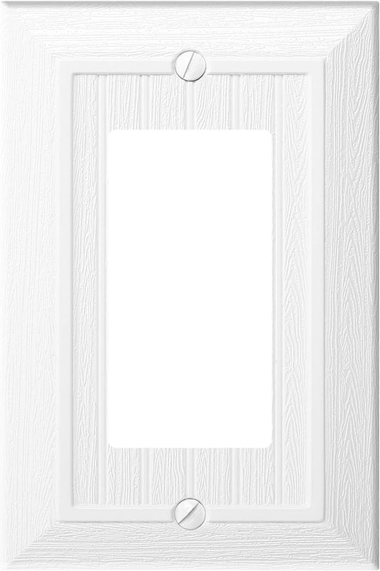 Modern Decorative Wall Plate Switch Plate Outlet Cover, Vintage Retro Wood Grain Design(Single Decorator-10 Pack, White)