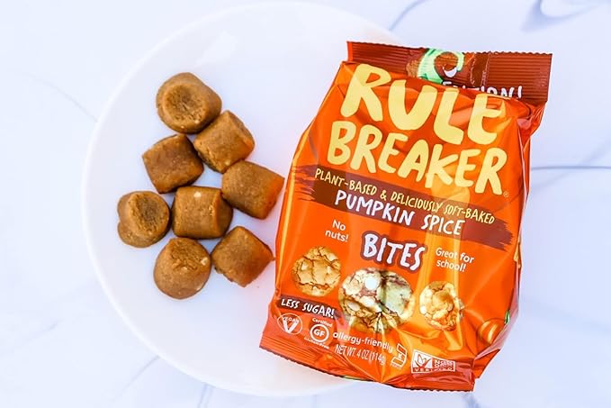 Rule Breaker Vegan & Gluten-Free Cookies | Pumpkin Spice Bites | Plant-Based, Dairy, Nut, Soy, Allergen Free, Kosher | Soft-Baked School Snacks for Kids and Adults | Better-For-You Bites (Pack of 3)